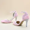 Женщины летние сандалии острым носом горный хрусталь жемчужина свадьба обувь великолепные свадебные туфли с лодыжки ремни белый красный и розовый