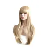 Mänskligt hår capless peruks syntetiska träfestival kvinnlig peruk med bangs cosplay wavy länge för kvinnor blond svart mörkbrun burgogne 28 tum 1