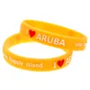 Bracelet en caoutchouc de Silicone I Love Aruba A happy Island, 100 pièces, Logo en relief, décoration tendance, taille adulte
