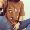 Toptan-Karikatür Baskı T Gömlek Kadın 2017 Yaz Kısa Kollu Pamuk Tops Moda Gevşek Tees O-Boyun Harajuku T-shirt Kadın