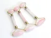 Natural Chakra Rose Quartz Carved Reiki Crystal Healing Gua Sha Beauty Roller Facial Massor Stick with Alloy Gold-Plated