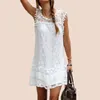 Sommardesigner Sexig vit klänning Kvinnor ärmlös spetsar Tassel Mini klänningar bikini kvinna mode sex kjol kläder plus storlek 5xl