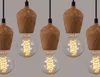 Modern Oak Wood Pendant Lights Vintage Cord Pendant Lamp Hanging Light Fixture Black Wire Edison E27 Bulb Suspension luminaire246h