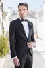 Smokings noirs simples Slim Fit hommes costumes de mariage un bouton marié porter deux pièces pas cher costume formel (veste + pantalon + noeud papillon)