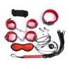 Combinaison de bondage en peluche noire et rouge, 8 ensembles de menottes, menottes, corde en coton, lunettes de fouet, 1087457