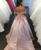 Off Ramię Blush Różowy Prom Dress Eleganckie Kochanie Koronkowe Aplikacje 3D Kwiaty Długa Wieczorowa Dress Dress Party Gown Robe De Soiree