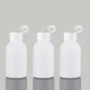 100 Uds 50ml botella cosmética vacía blanca recargable para mascotas con tapa abatible blanca botella de plástico para loción botella de viaje