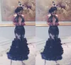 Seksi Mermaid Güney Afrika Siyah Kızlar Balo Elbise Pageant Ruffles Keyhole Boyun Uzun Örgün Akşam Parti Kıyafeti Artı Boyutu Custom Made