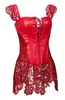 Faux Lederen Corset Nieuwste Zwart Rood Plus Size Corset Lace Off Souphemhem Front Lace Up Bustier Corset Back Rits Corset