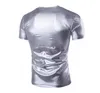 Homme populaire discothèque mode T-shirt à manches courtes col en V or argent couleur noire Les tendances du T-shirt de loisirs en coton solide desig2837