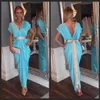 Ny Sky Blue Formal Dresses Evening Arabic Abaya Dubai Long Sexy V Neck Vestidos Festa med sash