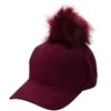 New Stylish Womens Unisex Fur Pom Pom Suede Baseball Cap Hip Hop Girls Hat A383