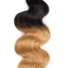 Dwa tonowe 1B 27 miodowe blond koronkowe zamknięcie wiązek Strawberry Blond Ombre Hair Bundles Brazylian Human Virgin Hair z 44 LA8196359