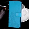 Wallet Phone Cases for Samsung Galaxy S6 S7 S8 S9 S10 S20 S6/S7Edge S8/S9/S10/S20PLUS S10E S20ULTRA Lucky Four Leaf Pattern with Hand Strap Card Slot Phone Stand