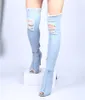 Hot Women Boots summer autumn peep toe Over The Knee Boots quality High elastic jeans fashion boots high heels