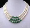 2017 nouveau 7-8MM naturel blanc Akoya culture perle vert Jade main noué collier