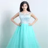 Neue Lager Lange Tüll Mint Prom Kleider 2017 Mit Scoop Applikationen Party Formale Abendkleider QC241