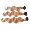 wefts 다크 뿌리 꿀 금발 인간 머리 묶음 3pcs 로트 바디 웨이브 버진 브라질 1b/27 딸기 금발 옴브 사람 헤어 직조 ext