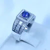 Real Soild 925 sterling sterling sterling sterline anelli per uomo 1CT blu tanzanite cz maschio festa dito anello dito gioielli gioielli