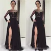 2017 Mãe Negra Mangas Compridas Barato Prom Vestidos Apliques Fenda Lateral Formal Maid of Honor Vestido de Renda Vestido de Baile Plus Size