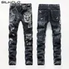 Jeans masculinos atacado-europeu estilo americano homens moda algodão luxo qualidade slim skulls marca reta buraco jean preto jeans calças1