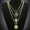 Hip Hop Gold Plated Necklace Iced Out Rhinestone Crystal Jewelry Set With Angel Jesus Pendants Necklaces Chain Hot Sale