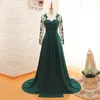 Linia Sweetheart Appliqued Z Długim Rękawem Dress Robe de Soiree Hunter Green Szyfonowe Reals Evening Party Dresses