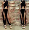 Partihandel-Partihandel Pris Kvinnor Sexig Klipp ut Halter Jumpsuits Ladies Fashion Hollow Out Cross Open Legging Rompers Split Loose Byxor