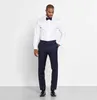 Ny ankomst Dark Navy Mens Suits Slim Fit One Button Groom Wedding Tuxedos Billiga Två stycken Anpassad kostym Jacka PantsBow Tie2003441