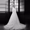 Seksi Backless O-Boyun Uzun Kollu Dantel Aplike Gelin Elbise Vestido De Noiva Robe De Mariage Mermaid Gelinlik