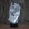 Two-Face Man Joker and Batman 3D Abstract Visual 7 Kinds of Colors Change Touch Keys USB Desk Lamp224J