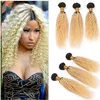 Kinky Curly Brésilien Blonde Ombre Cheveux Humains Weave Bundles 3Pcs Deux Tons 1B / 613 Racine Foncé Blonde Ombre Vierge Extensions de Cheveux Humains