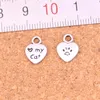 240pcs Antique Silver Plated heart love my cat Charms Pendants for European Bracelet Jewelry Making DIY Handmade 12*9mm