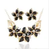Set di gioielli con fiore in smalto di cristallo austriaco placcato oro 18 carati Set di collana e orecchini africani di moda per le donne