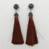 Brand New 16 Colors Long Tassel Dangle Earring with Black Rhinestone Elegant Women Fashion Jewelry Free Shipping