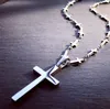 Free shipping Silver Stainless Steel women Mens fashion Polished shiny strong cross chain necklace with cross pendant 18-28 inch