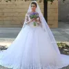 긴 소매 파란색 레이스 볼 가운 플러스 사이즈 웨딩 드레스 2019 Robe de Mariage Romantic Chapel Train Bridal Gowns