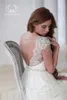 Abiti da sposa sexy senza schienale in spiaggia a bateau maniche con tappeto tappeto per perline Cristalli Appliques in pizzo Tulle Boemian Abito da sposa LS 31-8