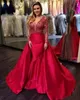 Stunning Red Carpet Dresses Plunging Deep V Neck Beaded Illusion Long Sleeves Mermaid A Line Evening Dress Sparkly Prom Party Gowns