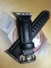 ISTRAP riktigt svart kalvskinn Leather Watchband Deployment Spring Rod Adapter 38mm 42mm knapp för Apple Iwatch Watch Band
