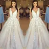 Gorgeous Sleeveless VNeck Lace Appliques ALine Wedding Dress Tulle Online Beading Sash Light Champagne Vestido De Noiva9898184