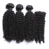 Афро кудрявый локон бразильские пучки волос с закрытием человеческих волос ткет закрытие 4x4 свободная часть естественный цвет 1b черный