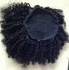 Afro Cabelo Humano Puff rabo de cavalo com cordão Afro Kinky Curly rabo de cavalo cabelo da extensão postiços afro-americanos com clipes (1B Preto)