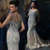 Sexy Prachtige Sprankelende Steentjes Evenign Gowns Vierkante halslijn Pailletten Blue Crystal Beading Red Carpet Dress Mermaid Lange Avondjurk