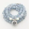 SN1205 Design Dames 8 mm Blue Steen 108 Mala Kralen Armband of Ketting Lotus Charm Yoga Armband