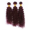 Djupvåg 99j Hårbuntar med spets frontlinstängning Brasilianska Virgin Burgundy Deep Curly Human Hair Weaves With Wine Red Lace Frontal