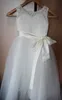 꽃 소녀 드레스 소녀를위한 오랜 긴 레이스 파티 드레스 2-14 년 가운 필레 레이스 얇은 명주 그물 흰색 꽃 ggirl 드레스 결혼식을위한