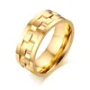 Meaeaeet Men Spinner Ring Rotatuble Wedding Band Round Rings Classic Gold-Color 9mm Gents Party Jewelry R-183