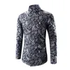 Wholesale- New Design Autumn Men's Shirt Long Sleeve Dress Shirts Casula Flower Chemise Homme Single Breastged Camisa Social  Clothing