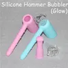 100 image réelle silicone lueur marteau bangs conduites d'eau marteau 6 trous percolateur barboteur plates-formes pétrolières bangs en verre tuyaux tuyau de tabac recycleur